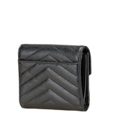 サンローラン YSL Vステッチ 三つ折り財布 403943 ブラック レザー レディース SAINT LAURENT 【中古】
